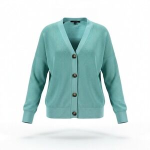 Cyrus Womens Teal Green V-Neck Button Front Drop Shoulder Cardigan Sweater L
